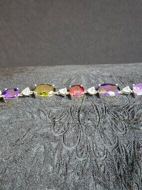 NVC Vintage Rainbow Cushion Cut Crystal Link Bracelet 8 Inches